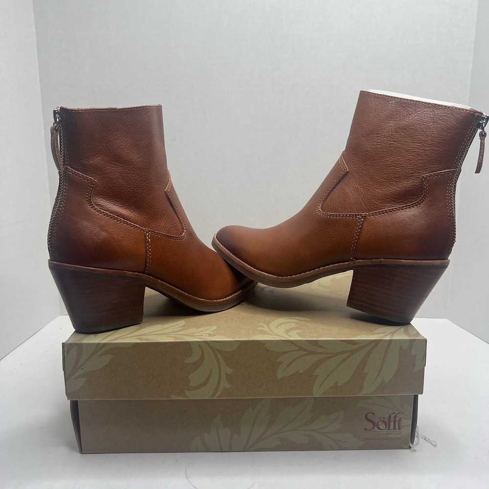Sofft Annabell Women’s 7 M Bourbon Brown Leather Western Ankle Boots NIB